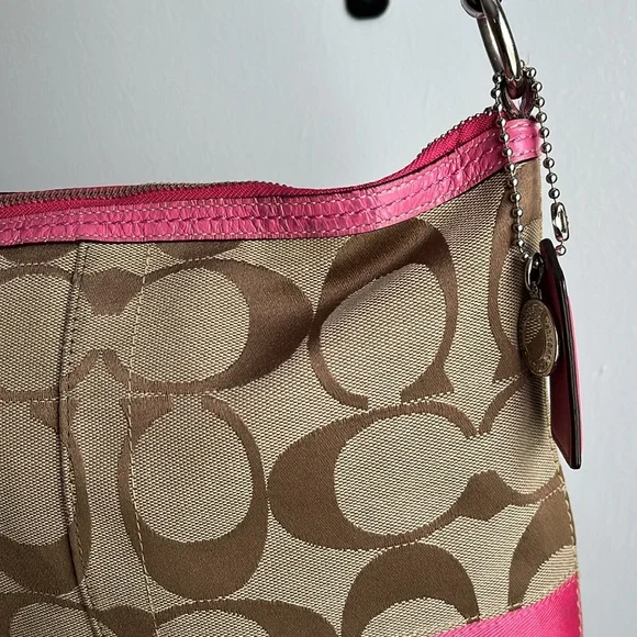 Coach Tan and Pink Signature Shoulder Bag - Picture 12 of 15